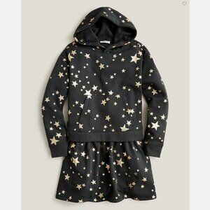 J.Crew Crewcuts Black Gold Stars Long Sleeve Hooded Sweatshirt Dress